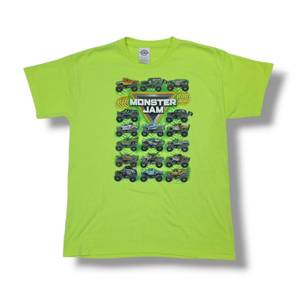Monster Jam Monster Trucks Neon Yellow 2021 Feld Motor Sports T-Shirt Youth L